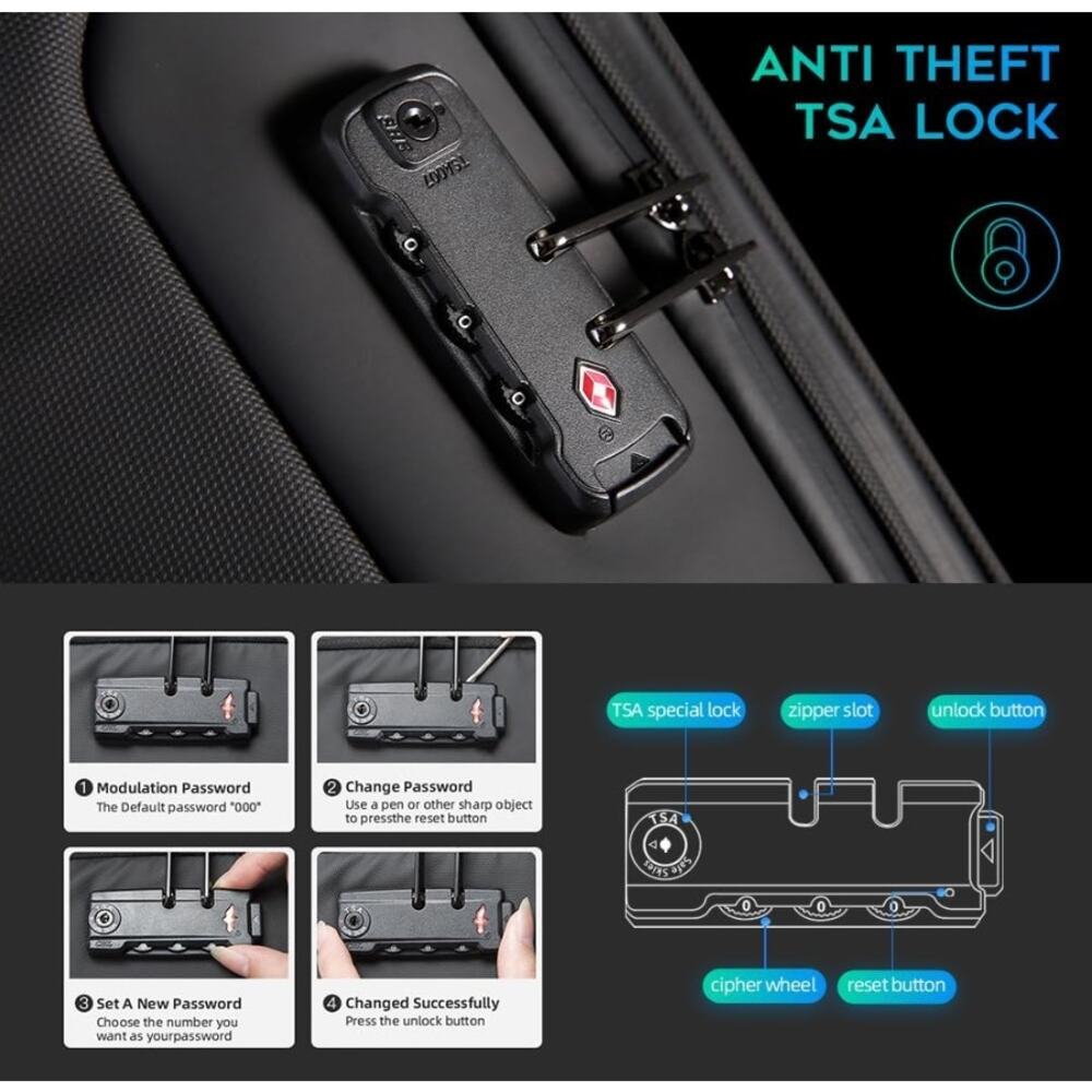 BANGE Anti-Theft Waterproof Laptop Backpack USB 3.0 17.3" Travel Bag NEW - Picture 6 of 11